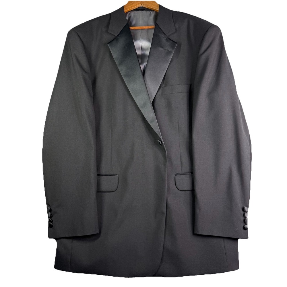 Stafford Essentials Wool Tuxedo Smoking Jacket Men's 48L Satin Buttons